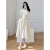 Vestidos casuais mulheres branco v-pescoço hepburn vestido francês primavera outono estilo fino vintage temperamento fã longo