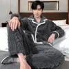 Mannen Nachtkleding Winter Mannen Homewear Pyjama Koraal Fluwelen Lange Mouw Warme Verdikte Flanel Man Pyjama Lounge Set