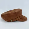 Basker retro stil mocka militär hatt platt topp vinterkapslock lyx designer cabbie casquette brown åttonal gata casual visir