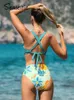 Damskie morza kąpielowe naciśnięte skręcone zestawy bikini z wysokiej talii stroje kąpielowe dla kobiet seksowne tylne krawat dwa kawałki kąpiel na plażę kąpielową 230421