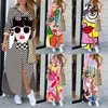 Retail Spring Autumn Women Maix Dresses Printed Long Sleeved Casual Dress Button Pocket Long Skirt 24 Colors