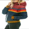 Jaquetas femininas de algodão roupas outono inverno moda listra zíper com capuz quente parkas arco-íris jaqueta emenda senhoras outerwear 231120