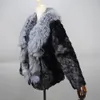 Dames donsparka's Winter echte echte natuurlijke konijnenbontjas met vossenkraag meisjesmode jas uitloper 231120