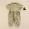 Rompers 15 jaar kinderen meisjes casual jumpsuit met lange mouwen mode solide kleur revers pocket single -breasted lente en herfst rompers meisje 230420