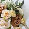 Bröllopsblommor Simulerade Rose Champagne Coffee Color Bride Bouquet