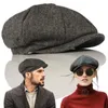 Berets Men Beret Vintage Herringbone Gatsby Tweed Peaky Blinders Hat Sboy Spring Winter Flat Peaked HatsBerets