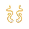 Boucles D'oreilles Créoles Courbe Européenne Et Américaine En Forme De Vague Mode Personnalisée Imitation Perle Perles Pendantes Acier Titane Plaqué Or