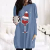 Blouses Femmes Chemises de Noël Femmes Blouse Robe De Noël Couleur Unie À Manches Longues Robes D'hiver Coupe De Vin Imprimer Tops Femme Camisa