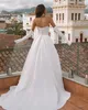 Stylish Overskirt Wedding Dresses With Detachable Train Strapless Neckline Bridal Gowns A Line Covered Buttons Back Satin Vestido De Novia