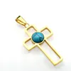 Pendentif Colliers En Vrac Bijoux En Gros Plomb Sans Nickel En Acier Inoxydable Bleu Turquoise Réglage Creux Croix Penadant Collier Pour Les Femmes