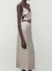 Jupes élégantes en Satin de soie pour femmes, mode Champagne, taille haute, jupe trapèze fendue, couleur unie, longue robe de soirée d'automne