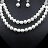 Necklace Earrings Set EYER Luxury Two-piece Pearl Dubai Jewelry Bridal Cubic Zirconia Double Layer Characteristic