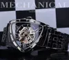 Relojes de pulsera DUNCOUGAR Triángulo Esqueleto Negro Reloj automático Acero inoxidable Hombres Negocios Deporte Irregular Mecánico Reloj de pulsera