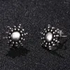 Pendientes de tuerca, accesorios de sol a la moda para mujeres y niñas, pendientes de flor de acero inoxidable, joyería Piercing de Color plateado SP0581