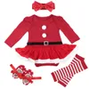 Macacão Meu 1º Natal Bebê Meninas Romper Conjuntos Shorts Vestido Conjunto Traje de Halloween Roupas Roupas de Bebê 4 Pcs Presentes de Bebê de Natal 231120