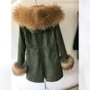 Womens Down Parkas Winter Real Rabbit Fur Coat Women Long Parka Army Black Big Nature Raccoon Collar Hooded Jacket Female Outerwear 231120