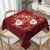 Table Cloth Merry Christmas Red Winter Square Tablecloth Happy Year Cover Decorative For Dining Room Wedding Holiday 54X54 Inch