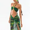 Traje de baño para mujer Verde Tie-Dye Estampado Colgando Cuello Patchwork Micro Bikini Cintura baja Sexy Tanga Halter Traje de baño Traje Push-Up Beachwear Femenino