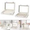 Jewelry Pouches Box Rings Earrings Organizer Tray With Glass Cover Stackable For Display Storage