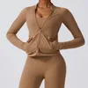 Camicie attive Giacca sportiva slim fit con zip intera Giacca da palestra per donna Manica lunga Abbigliamento da allenamento per yoga Abbigliamento sportivo ad asciugatura rapida Top 2023