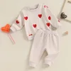 Kleidungssets Kleinkind Baby Valentine S Frühling Winter Anzug Langarm Rundhalsausschnitt Stretchhose Gestickte Herzmuster