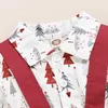 Kläderuppsättningar Ceeniu 1-5y Toddler Boys Christmas Outfit For Kids Xmas Tree Shirts and Red Overalls Christmas Set for Baby Year Costume 231120