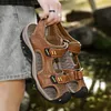 Protecter Men Toe Sandals Leather Summer Thick Sole Non Slip Hiking Shoes Travel for Daily Big Size 850