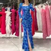 Casual Dresses 2023 Fashion Ladies Split Fishtail Dress Autumn Square Neck Long Sleeve Pleated Hip Wrap Sexy Tie-Dye Bodycon Party