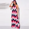 Casual Dresses Oten Woman Dress Sleeveless Halter Tie Contrast Geometric Print Sexig Bohemian Beach Party Maxi med turban