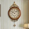 Relojes de pared Reloj de lujo silencioso Vintage nórdico Digital europeo antiguo péndulo clásico dormitorio Wandklok decoración del hogar AD50WC