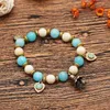 Bracelets de charme perles roses et bleues couleur or métal femmes bijoux de mode perle de pierre ronde