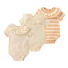 Rompers 3Pieces geboren babymeisjes kleren katoenen korte mouw zomer 012m baby bodysuit vaste kleur bebes 230421