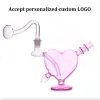 Lovely Cute Pink Heart Mini 10mm female glass oil burner pipe Valentine's Day Gift water dab rig bong for smoking BJ