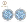 Gem's Ballet – boucles d'oreilles rondes en topaze bleue naturelle, 7,37 ct, pierres précieuses classiques, en argent Sterling 925, bijoux fins pour femmes