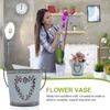 Vases Bucket Flower Pot Sturdy Retro Vase Practical Storage Galvanized Sheet Household Container Home Decoration
