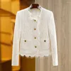 Vestes pour femmes Design étonnant Magnifique style anglais Qualité Tissu en dentelle Femmes Automne Printemps Blanc / Beige pour l'option Manteaux pour dames