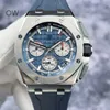 Luxury Watches Audemar Pigue Royal Oak Wristwatches Mechanical Watch Epic 26420Ti Titanium Blue Plate Chronograph 43mm 2021 Komplett uppsättning WN-FS4F