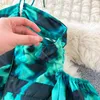 Robes décontractées Été Femmes Vert Imprimer Maxi Robe Sexy À Lacets Halter V Cou Creux Hors Épaule À Manches Longues Haute Split Une Ligne Plage
