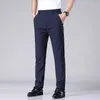 Mensbyxor Summer Casual Pants For Mens Thin Business Elastic Slim Fiting Midje Jogger Korean Classic Black Grey Blue Style 231121