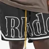 Roupas de grife curtas casuais Rhude Letter Sports Shorts de malha com cordão com emenda de fita legal masculina casual tendência calças de basquete joggers roupas esportivas