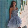 Sparkling Short Prom Dresses Strapless Sleeveless Knee Length Sequins Evening Formal Birthday Party Gowns Graduacion Wear Robe De Soiree Vestidos De Noche