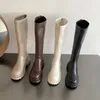 Botas de bota sobre la rodilla con cremallera trasera, calzado de invierno, botas para mujer, zapatos femeninos, tacón plano, cremallera, punta redonda, sobre la rodilla, bajo, 2023, Lolita 231120