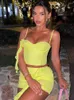 Casual Dresses Avrilyaan Yellow Backless Sexy Two Piece Set 2023 Flower Top Ribbon Mini Skirt Women Elegant Nightclub 2