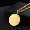 Pendant Necklaces Gold Color Catholicism Jesus Cross Round Coin For Men Stainless Steel Chain Exorcist Male Jewelry