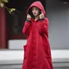 Women's Trench Coats Johnature Women Cotton Linen Parkas Hooded 2023 Winter Button Vintage Thick Warm Clothes Brief