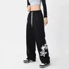 Męskie spodnie Hip Hop Streetwear Owwobierne joggingowe spodnie dresowe Kobiety Nowe drestring elastyczne gwiazdy talii szerokie nogi workowate swobodne sporty sportowe J230420