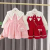 Vestidos da menina outono criança inverno bebê meninas vestido crianças vermelho ano de natal vestido quente vestido infantil conjunto topskirt para 1-4 anos 231120