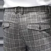 Ternos masculinos 2023 homens vestem calças de negócios xadrez de algodão puro/calças masculinas de lazer Fashin Slim Fash