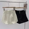 Shorts pour femmes noir taille haute mince a-ligne 2 boutons en laine pour l'automne et l'hiver pantalons courts décontractés