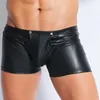 Sous-vêtements JustSaiyan Plus Taille Mode Noir Hommes Sexy Retour Zipper Ouvert Entrejambe PU Cuir Pantalon Court Boxer Shorts Vêtements